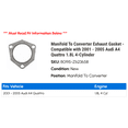 thumbnail image 2 of Manifold To Converter Exhaust Gasket - Compatible with 2001 - 2005 Audi A4 Quattro 1.8L 4-Cylinder 2002 2003 2004, 2 of 2