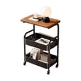 thumbnail image 1 of Ourlova 3-Tier Rolling Cart With Wooden Tabletop Utility Cart With Lockable Wheels Multipurpose Storage Organizer Trolley For Kitchen Office Bedroom Sturdy Metal Frame For Small Spaces Easy Assembly, 1 of 8