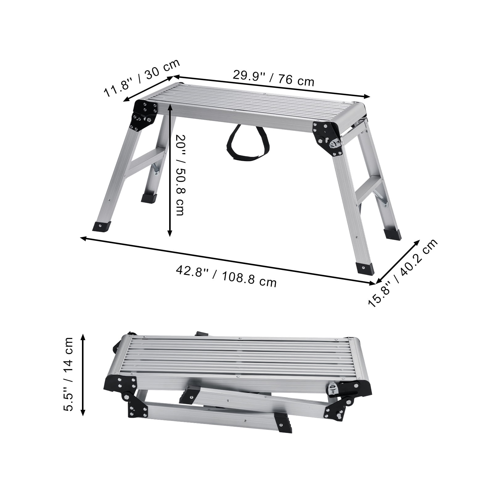 VEVOR Aluminum Folding Work Platform Drywall Ladder 330lbs Non-slip Bench