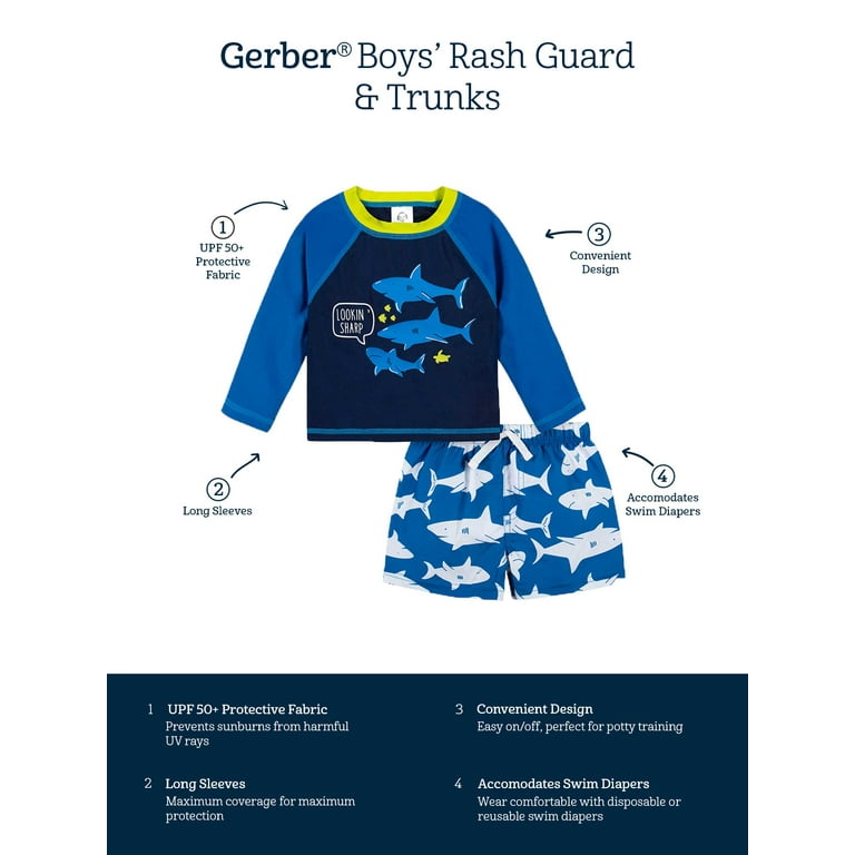 Gerber Baby and Toddler Boy Rashguard and Trunks 2- Piece Swim Set