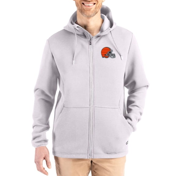 Men's Cutter & Buck Gray Cleveland Browns Roam Epic Comfort Recycled Full-Zip Hoodie Jacket