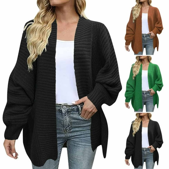 Lovskoo Cardigan Sweaters for Women Open Front Fall Trendy Long Sleeve Blouse Oversized Winter Outerwear Tops Black