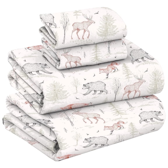 RUVANTI 100% Cotton Flannel Sheets King 4 Pcs Wildwood Tapestry
