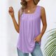 thumbnail image 4 of Camisetas sin mangas para las mujeres 2024 Chaleco de verano Suelto plisado Cuello cuadrado Top sin mangas Dobladillo curvo Suelto Top de mujer de tamaño (Pink, S), 4 of 5