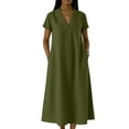 thumbnail image 3 of XiYing Robe d'Été, Combinaison-Robe Décontractée à Manches Courtes pour Femme, Col en V, Couleur Unie, Coupe Fluide Printemps/été, S-TTG,, 3 of 6