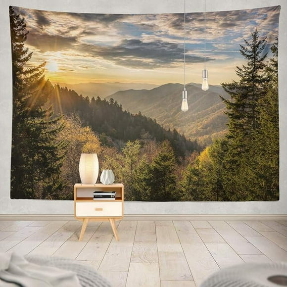 Autumn Sunrise Big Mountain Tennessee Big Forest National Sunrise Northland Wilderness Park Decorative Tapestry, 130*150cm Wall Hanging Tapestry, Suitable for Bedroom Living Room