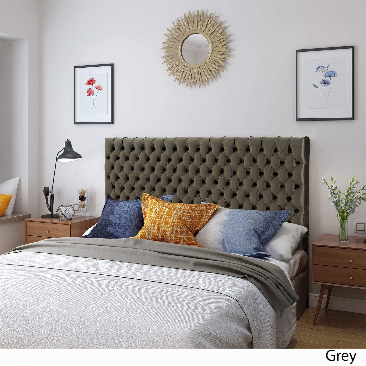 Kepooman Mid-Century Headboard for King Size Bed, Upholstered Tufted Bed Headboard with Button-Tufting, Grey Kepooman Mid-Century Headboard for King Size Bed, Upholstered Tufted Bed Headboard with Button-Tufting, Grey