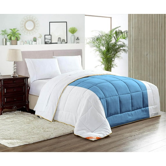 SGI Wyoming King Contrast Comforter Set Microfiber Fill 3 Piece Mediterranean Blue