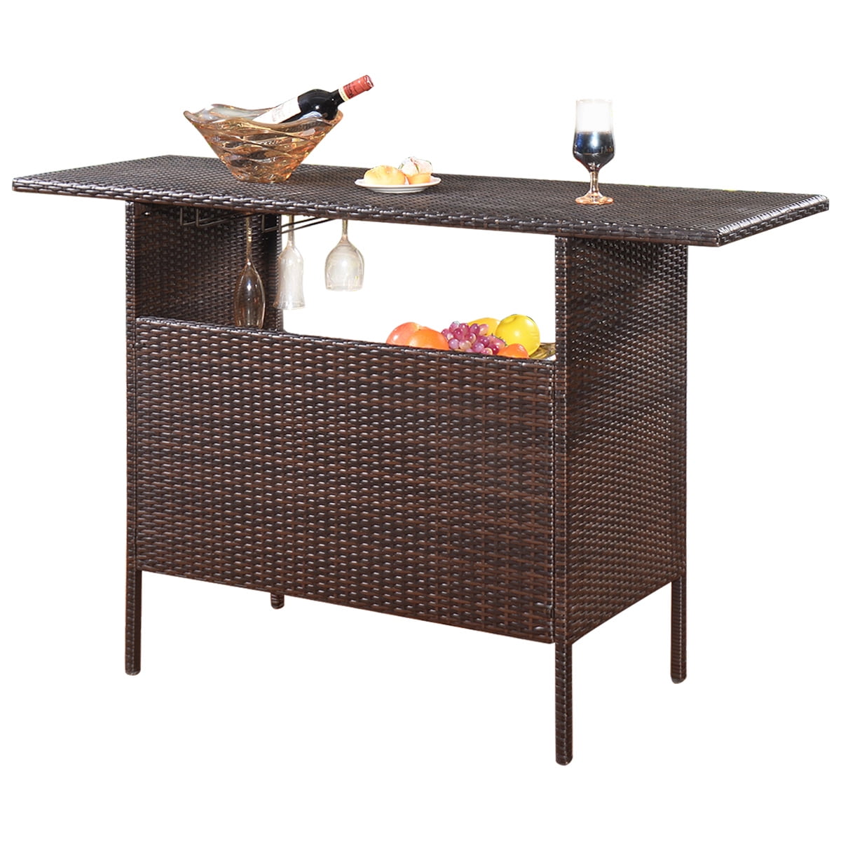 Giantex Outdoor Garden Patio Rattan Wicker Table Shelves Furniture Walmart Com Walmart Com