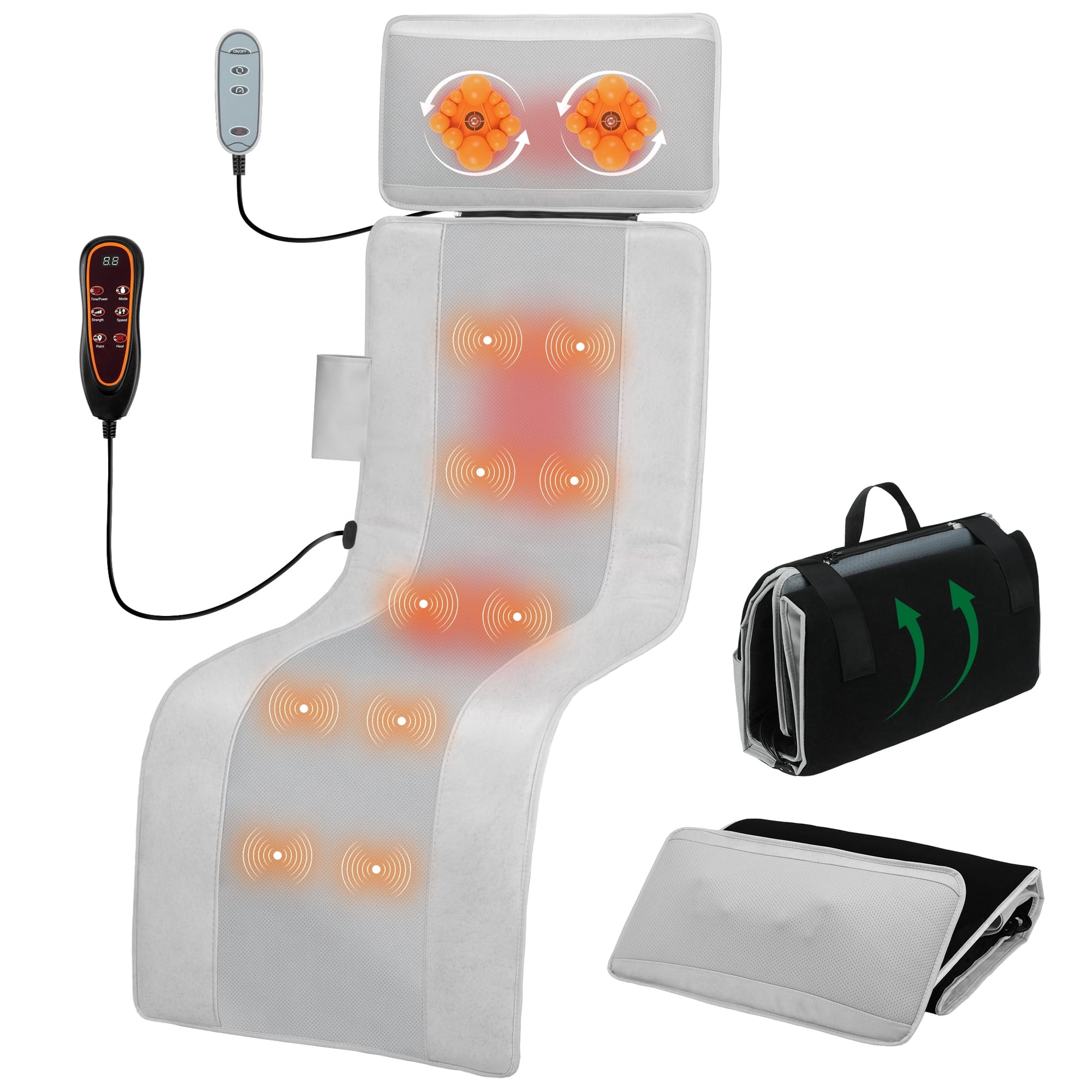 HMMSYLVA Vibrating Full Body Massage Mat with Detachable Shiatsu Neck Massager Features Remote, 9 Modes Electric Massage Pad Back Massager with Heat