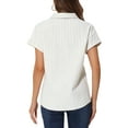 thumbnail image 3 of INSPIRE CHIC Women's Striped Cap Sleeve Casual Button Down Top XS Beige, 3 of 6