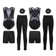 thumbnail image 3 of Hansber Kids 4-Piece Workout Sets Gymnastics Leotard with Leggings Shorts Dance Outfits for Stage Performance Black Silver 6, 3 of 5