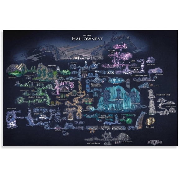 Map of Hallownest Poster Knight Map Art Collection, Inspirational Canvas Wall Art Aesthetic Decorative Painting Living Room Restaurants, Pool Halls And Hotelsstyle 12x18inch(30x45cm)