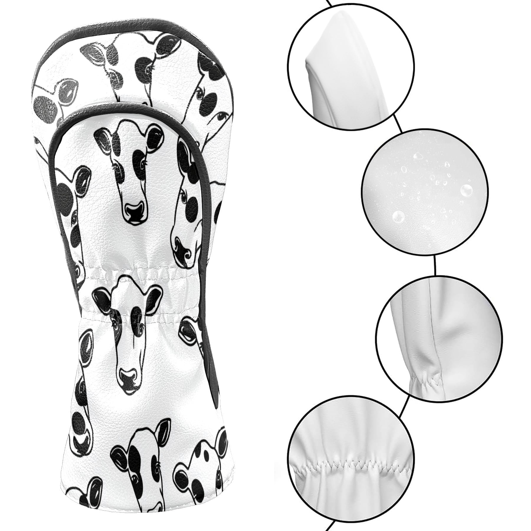 Golf Club Covers PU Leather Waterproof Head Covers for Fairway Woods Hybrids Cow Head
