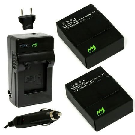 Replacement for GoPro HD HERO3 White Battery (2-Pack 1200mAh) and Charger
