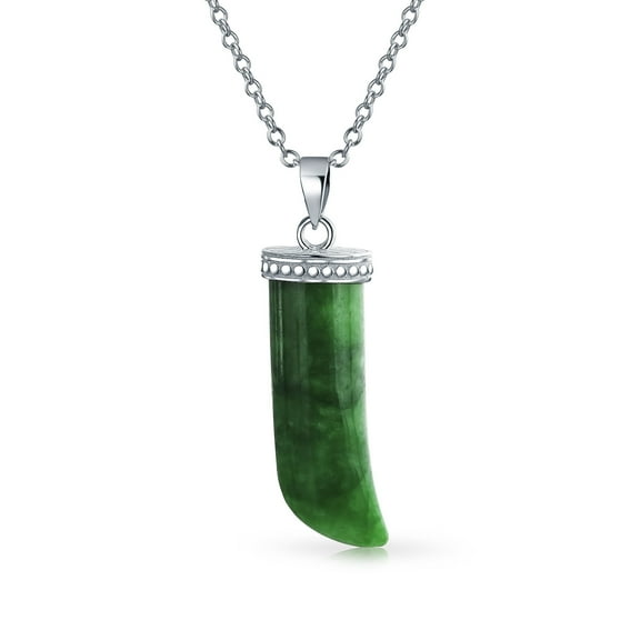 Bling Jewelry Unisex Protection Tooth Amulet Green Jade Italian Horn Pendant Necklace for Men Silver
