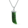 Italian Horn Tooth Amulet Green Jade Pendant Sterling Silver Necklace