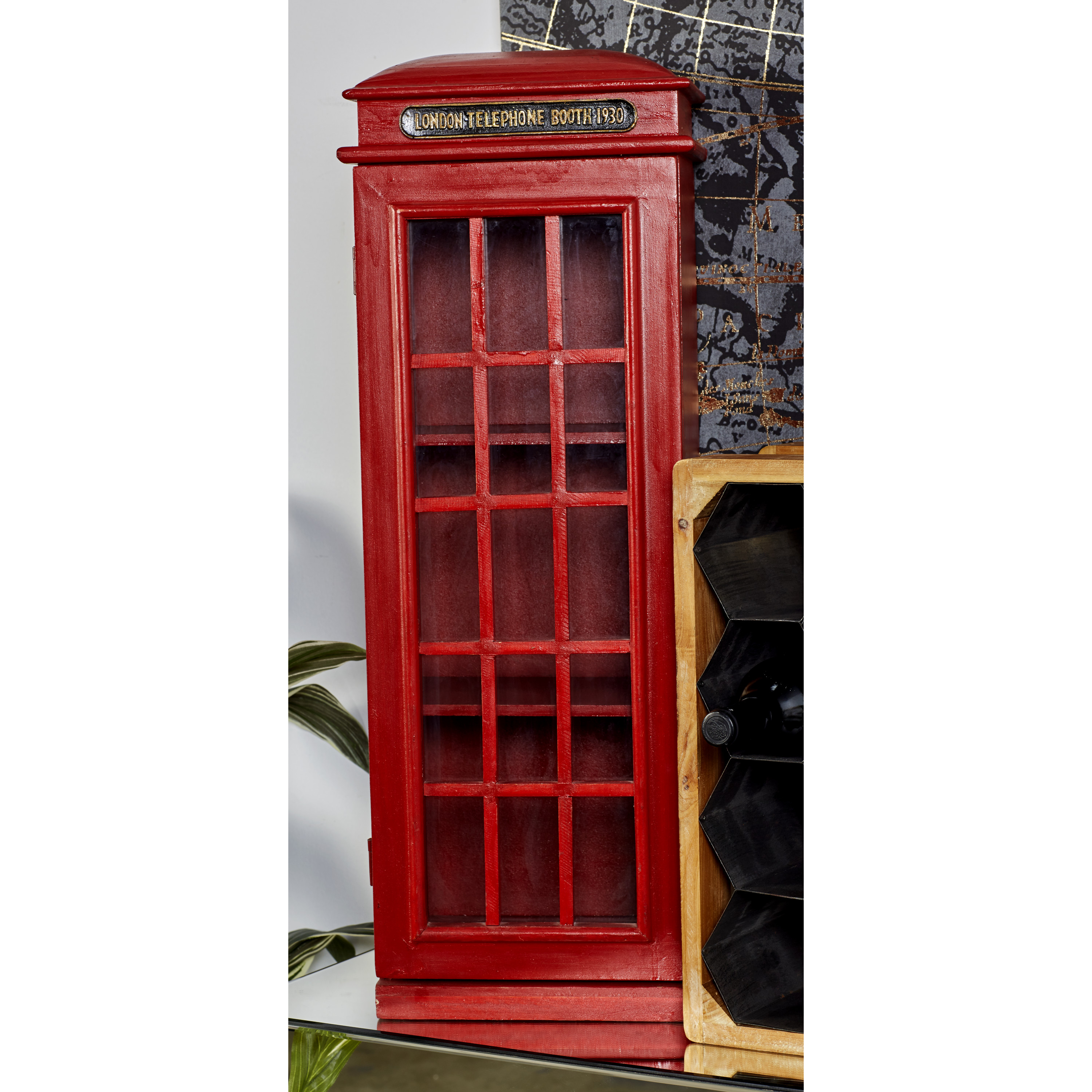DecMode 11" x 30" Red Wooden London Telephone Booth 2 Shelf Storage Unit, 1-Piece - image 4 of 18