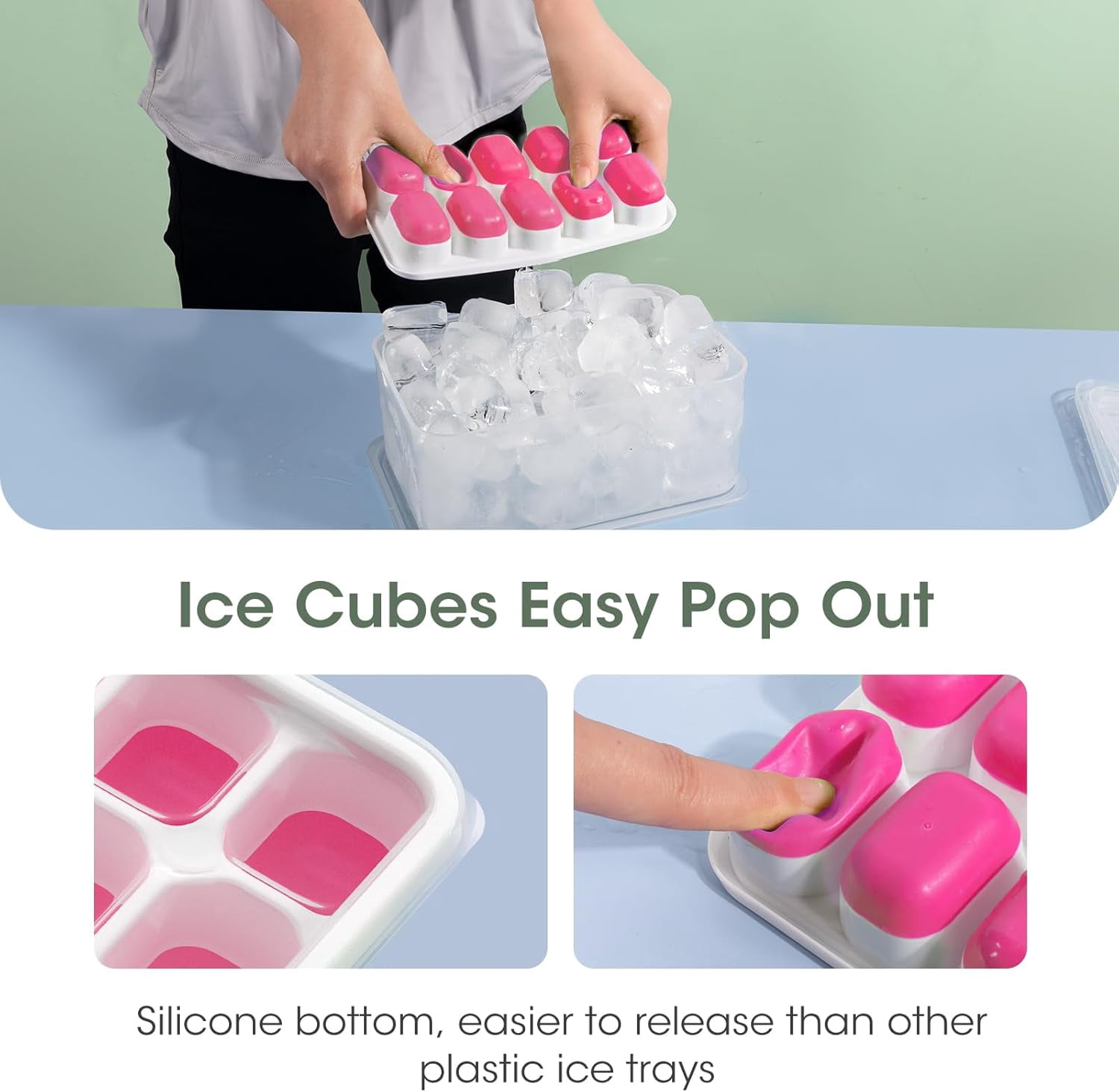 Senya Ice Cube Tray with Lid and Bin, 4 Pack Stackable Ice Tray with Storage Ice Bucket Kits, Ice Scoop