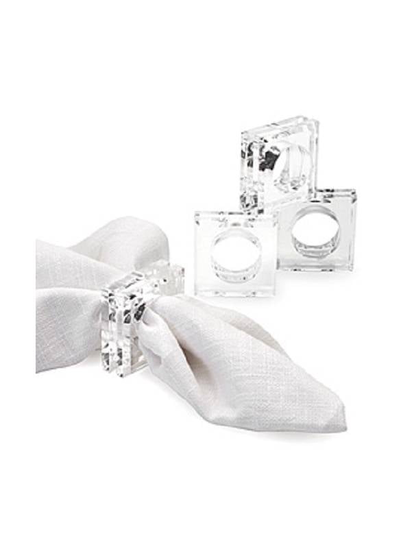 Acrylic Lucite Set of 4 Square Beveled Napkin Rings