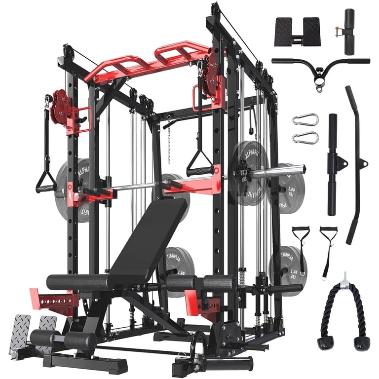 Hlivelood Smith Machine Home Gym, 2000LBS Power Cage Rack with LAT