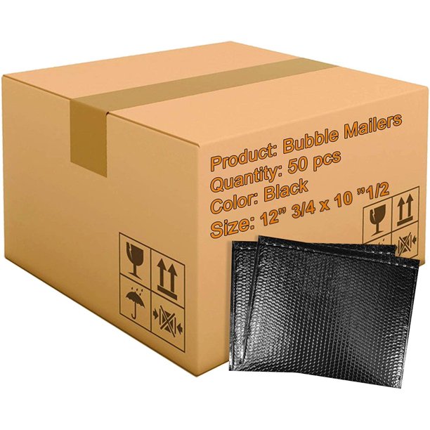 50 Pack Metallic Bubble mailers 13 x 10.5. Black Padded envelopes 13 x