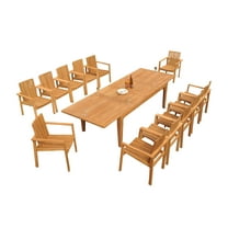 Grade-A Teak Dining Set: 12 Seater 13 Pc: 122" Caranas Rectangle Table And 12 Clipper Stacking Arm Chairs Outdoor Patio WholesaleTeak #51CP2913