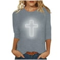 thumbnail image 2 of DDAPJ pyju Easter 3/4 Sleeve Shirts for Women Plus Size Tops Christian Faith T-shirt Jesus Cross Graphic Tees Loose Casual Round Neck Tee Top Gray XXXXL, 2 of 4
