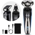 thumbnail image 1 of Máquina de afeitar eléctrica para hombre para hombres afeitadoras eléctricas recargables de afeitar, inalámbricas, IPX7, resistente al agua, seco mojado, 3 en 1, afeitadoras rotatorias para barba, nar, 1 of 5