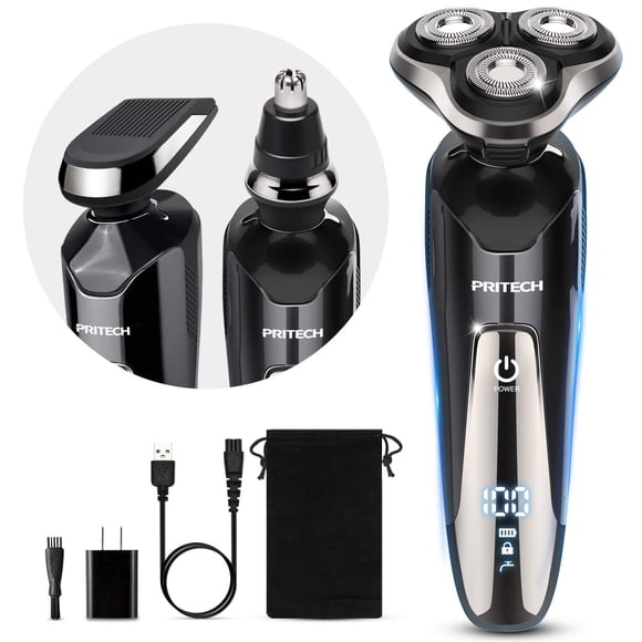 Máquina de afeitar eléctrica para hombre para hombres afeitadoras eléctricas recargables de afeitar, inalámbricas, IPX7, resistente al agua, seco mojado, 3 en 1, afeitadoras rotatorias para barba, nar