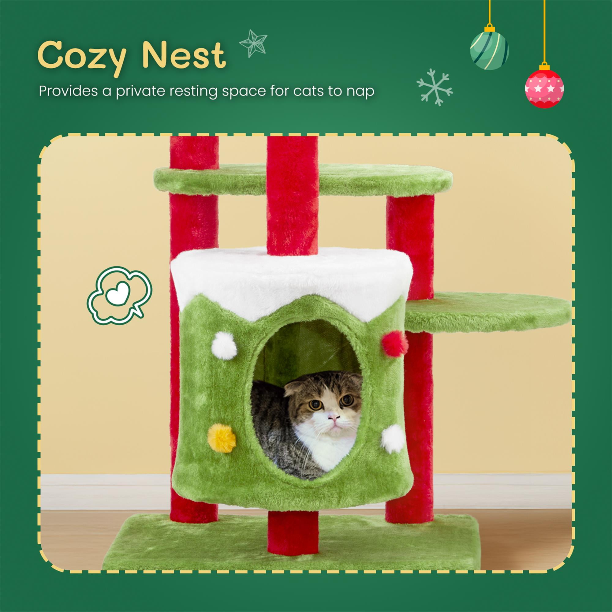 Kadyn 32" Cat Tree, Cat Tower with Sisal-Covered Scratching Post, Cat Condo, for Small Spaces, Kittens, Green