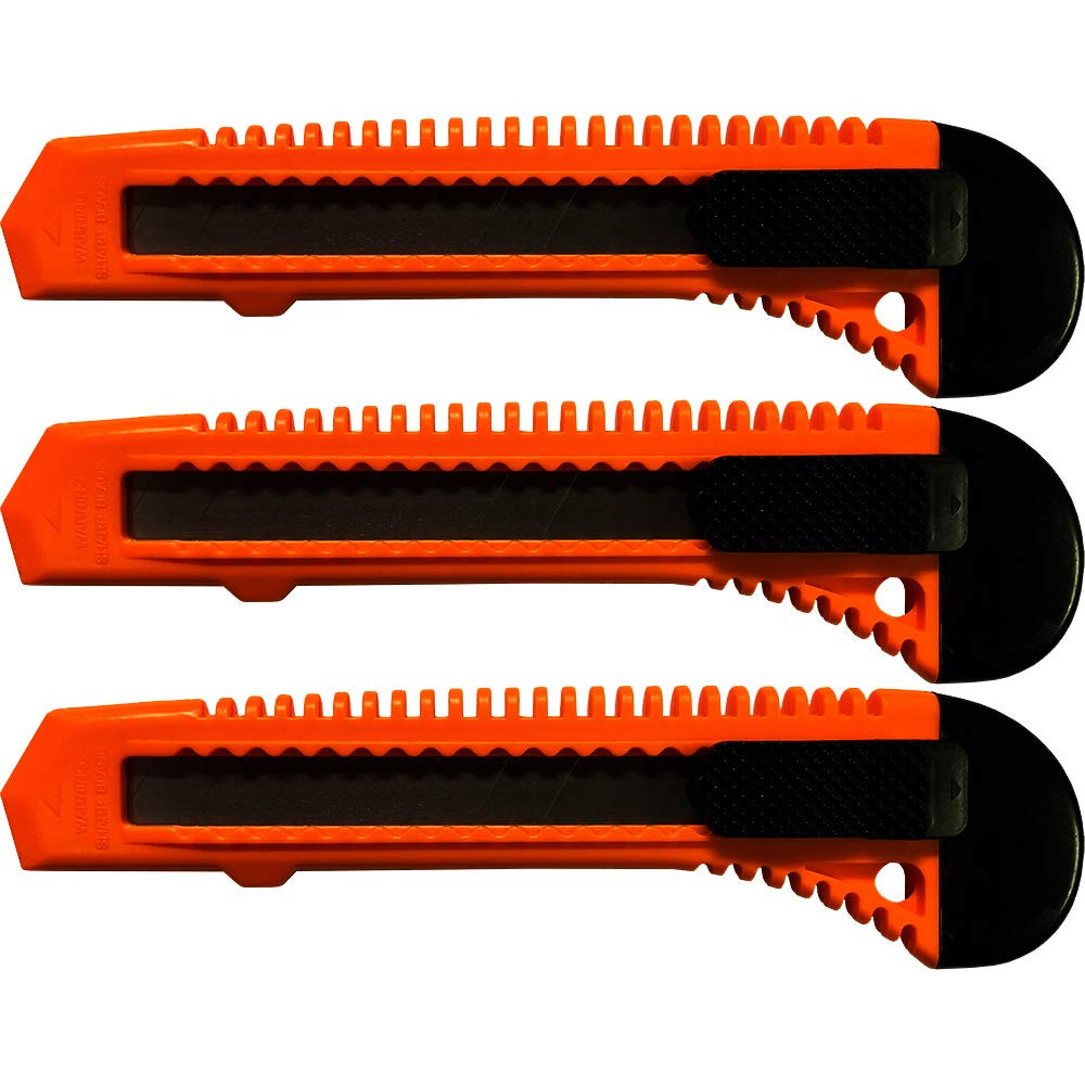 3x Bulk Utility Knife Box Cutters Snap Off Blade Neon Orange