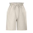 thumbnail image 3 of Women's Linen Summer Shorts Casual Large Wide Leg Midi High Waist Drawstring Shorts With Pockets Short Sleeve Tunic Tops for Leggings for Women Maternity Shorts for Women Short Haircuts for Older, 3 of 3
