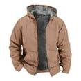 thumbnail image 2 of BiZtdJrK Mens Winter Warm Jackets Fleece Lined Long Sleeve Hooded Coat Solid Windproof Zipper Coat Casual Street Trendy Outerwear with Pockets Limited Time Sales Of The Day Coffee XXL, 2 of 5