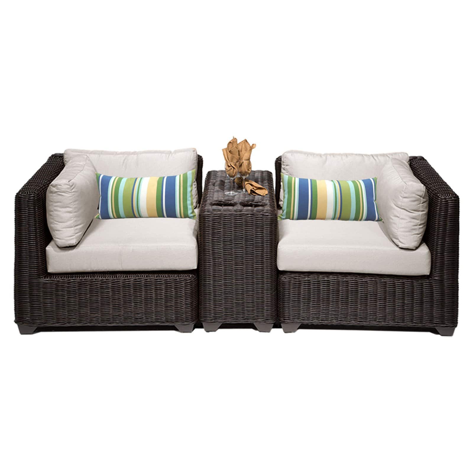 TK Classics Venice Wicker 3 Piece Patio Conversation Set with Cup Table and 2 Sets of Cushion Covers - image 2 of 3