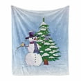 thumbnail image 1 of Christmas Soft Flannel Fleece Throw Blanket, Snowman in the Winter Mistletoe Present Top Hat and Scarf Tree and Bird, Cozy Plush for Indoor and Outdoor Use, 50" x 60", Blue Green, by Ambesonne, 1 of 6