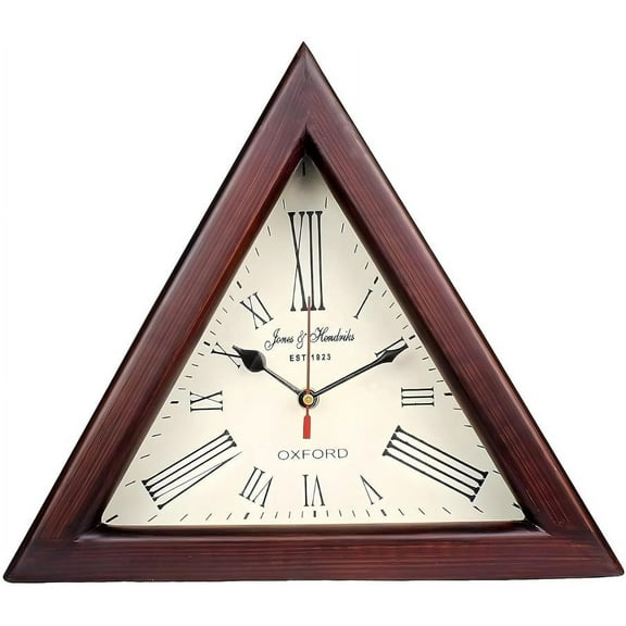 Antique-Style Triangular Wall Clock – Silent Operation with Wooden Frame and Roman Numerals for Rustic Living Room, Bedroom, Kitchen