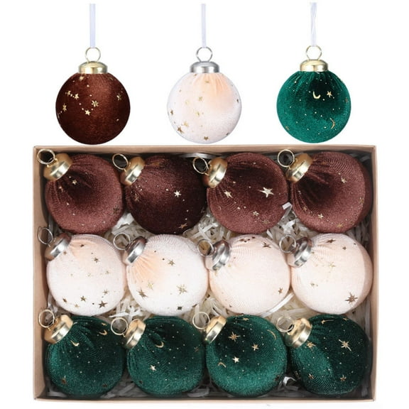 12PCS Velvet Christmas Tree Ornaments, Shatterproof Christmas Balls for Xmas Trees Decorations A