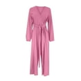 thumbnail image 4 of Long Sleeve Jumpsuits for Women Dressy Formal Wrapped Deep V Neck One Piece Romper Wedding Guest Jumpsuit Elegant, 4 of 7