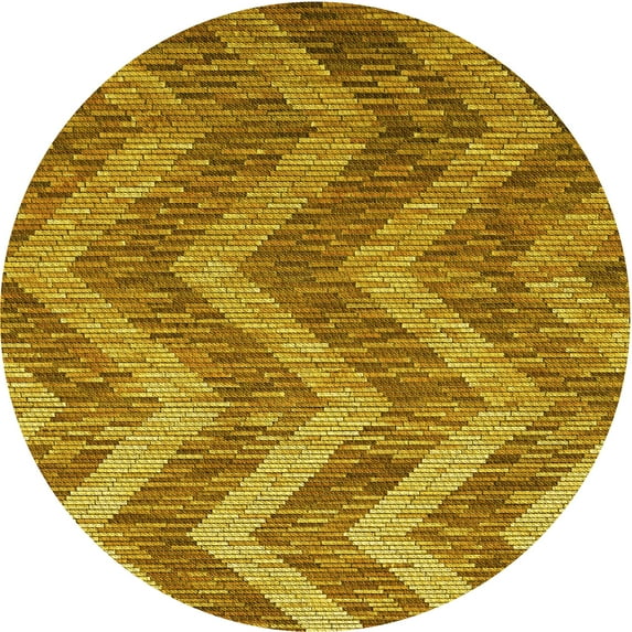 Ahgly Company Machine Washable Indoor Round Transitional Yellow Area Rugs, 7' Round