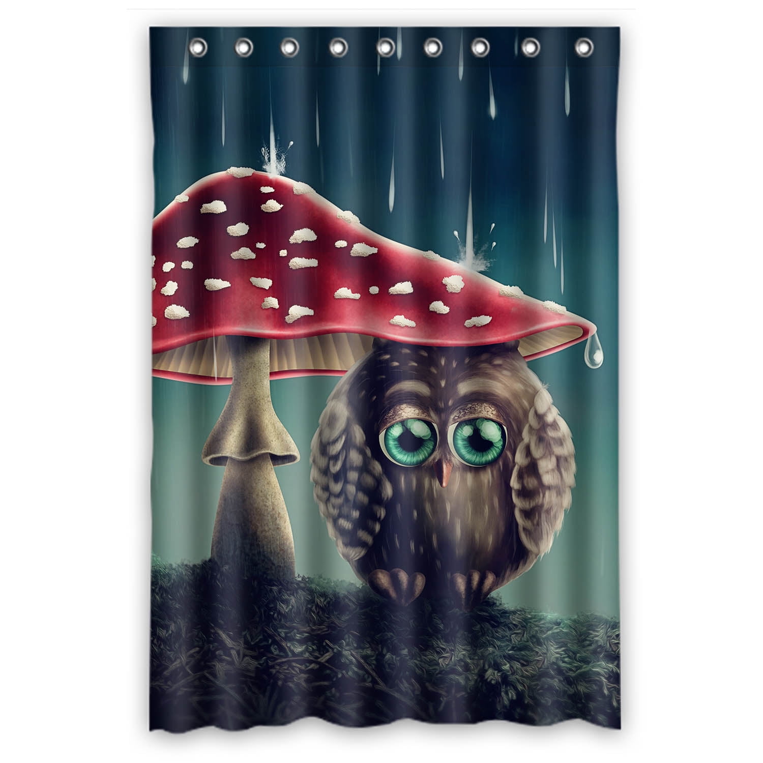 YKCG Little Owl Sitting Under Red Mushrooms Cute Animal Shower Curtain Waterproof Fabric