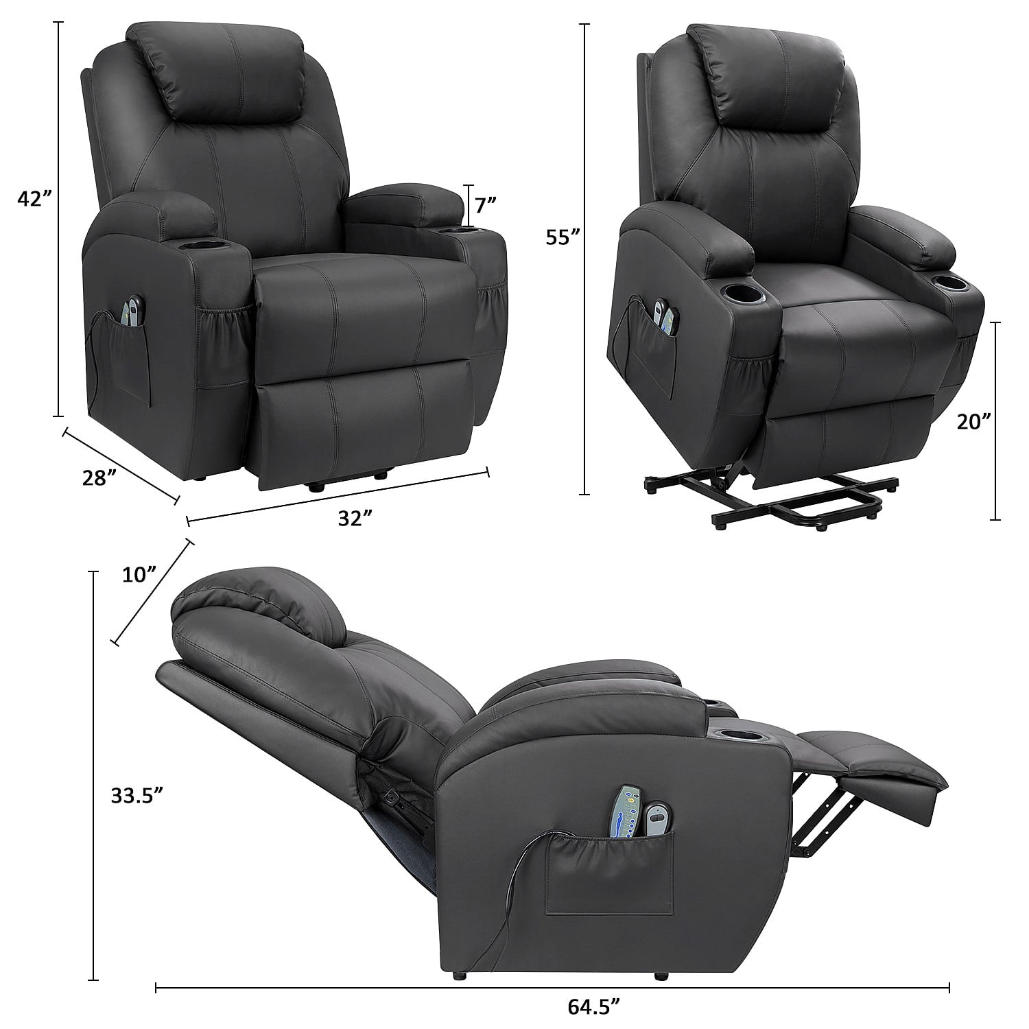 Vineego Electric Power Lift Recliner Faux Leather Lift Assist Chair With Massage And Heat