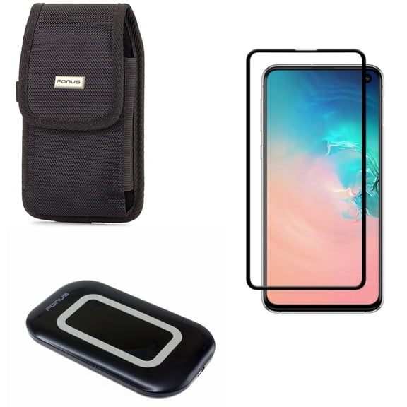 Galaxy S10e Case Belt Clip w Wireless Charger w Screen Protector - Swivel Holster Rugged, Fast 7.5W and 10W Charging Pad, Tempered Glass 5D Curved Edge for Samsung Galaxy S10e Phone