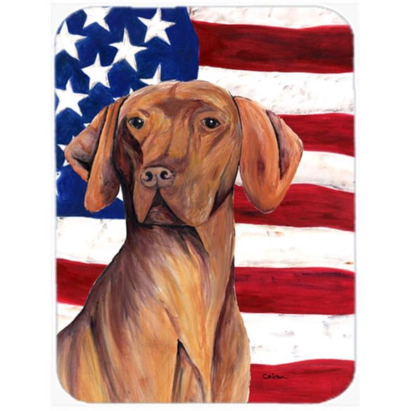 15 x 12 in. USA American Flag with Vizsla Glass Cutting Board - Large