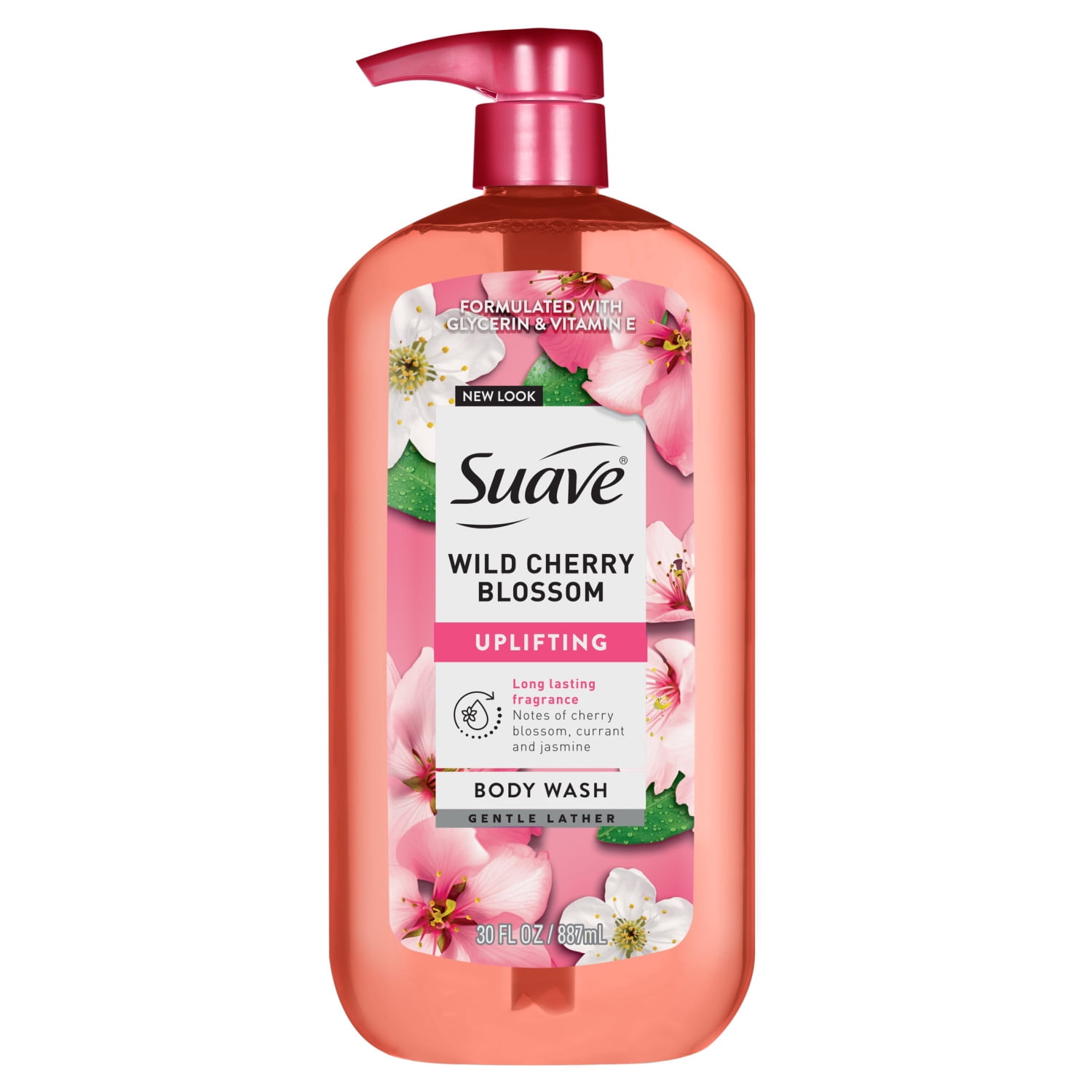 (4 pack) Suave Wild Cherry Blossom Moisturizing Body Wash with Glycerin & Vitamin E, 30 fl oz Pump