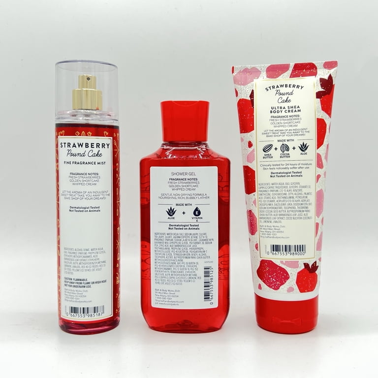 Bath & Body Works 3-Piece: Strawberry Pound Cake 8oz Mist, 10oz