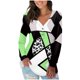thumbnail image 1 of ICHUANYI Clearance Women's V-Neck Casual Long Sleeve Printed Buttoned Basic Ruched Tunic Tops T-shirts Blouses(Green, S) ICHUANYI WER2023081513791, 1 of 4