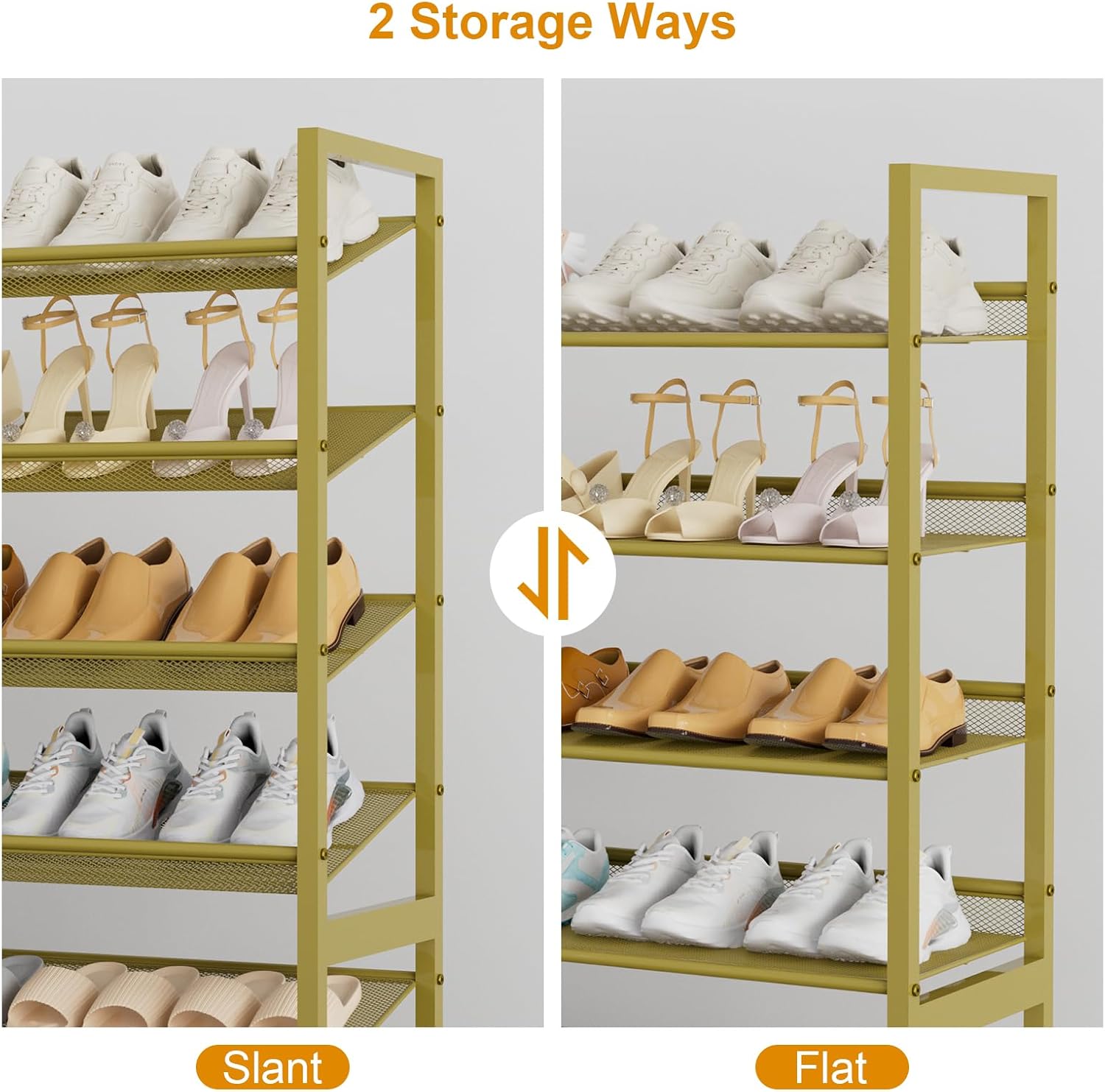 NEYCIL Large Shoe Rack, 8 Tiers Heavy Duty Metal Shoe Storage Rack for Closet Front Door Entrance, Up to 50 Pairs, Gold
