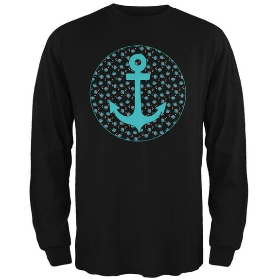 Beachy Anchor Shells Pattern Mens Long Sleeve T Shirt Black SM