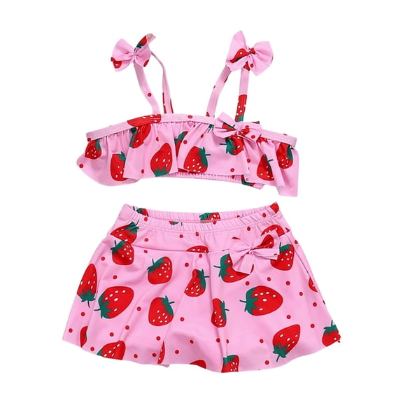 Caqnni Girls Short Sleeved Shorts Two Piece Swimsuit Comfortable And Breathable Fashion Cute Printed Children Split Swimsuit Swimwear Suit for Summer Vacation 6-7 Years Red
